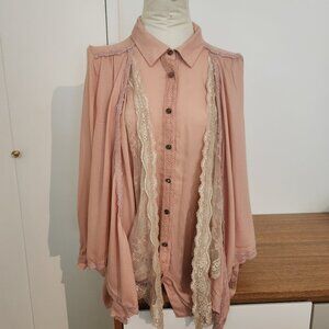 AXES FEMME Japanese Romantic boho style lace layered pink button up size med